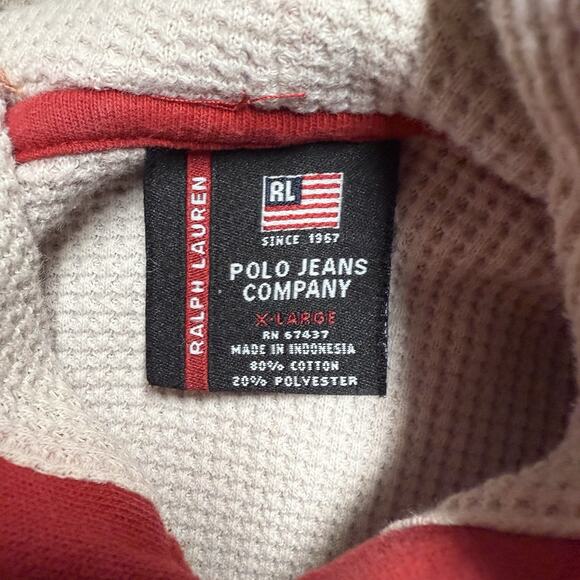 Vintage Polo Jeans Ralph Lauren Hoodie Men's XL Red Spell Out Sweatshirt - Picture 3 of 8